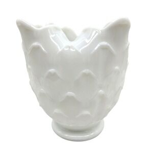 White Milk Glass Artichoke Bud Vase Trinket Dish‎ Home Decor